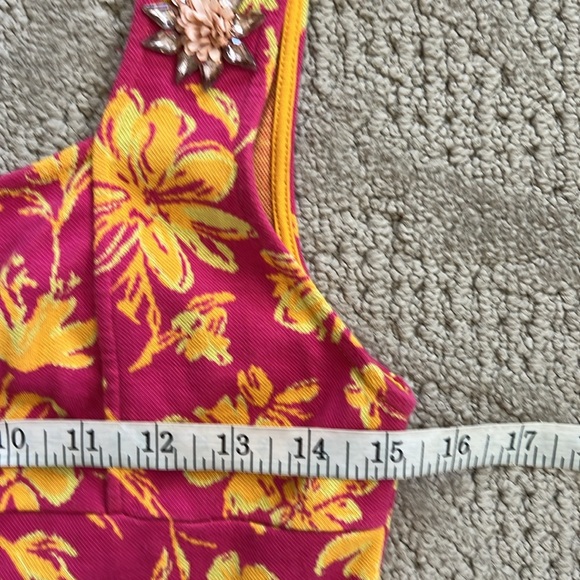 Zara Pink/Yellow Floral Knit Jeweled Shoulder Mini Dress Size Medium - Picture 11 of 15